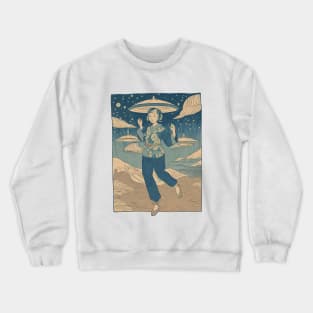 Escaping UFO (Japanese Ukiyo-e Woodblock Print) Crewneck Sweatshirt